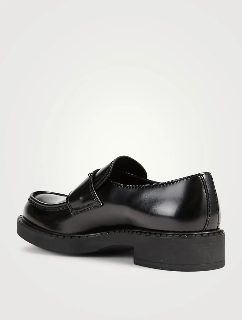 Chocoloate Leather Loafers With Triangle Logo