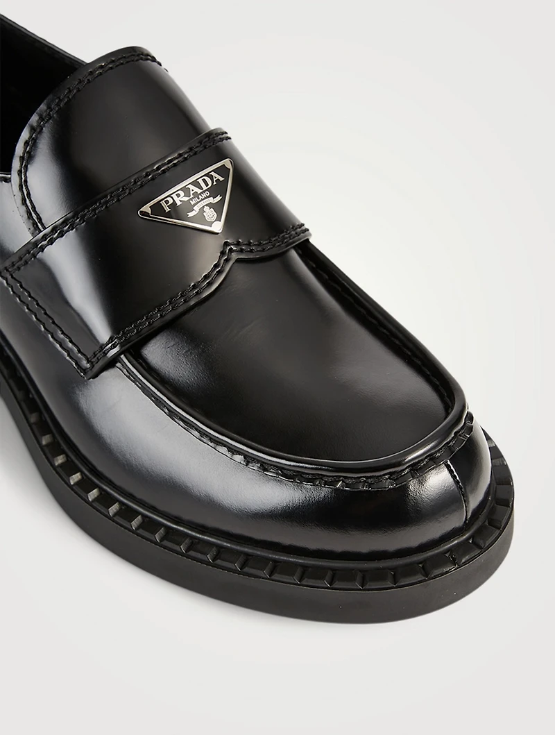 Chocoloate Leather Loafers With Triangle Logo