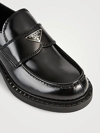 Chocoloate Leather Loafers With Triangle Logo
