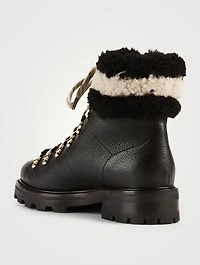 Eshe Leather Combat Boots With Shearling Trim