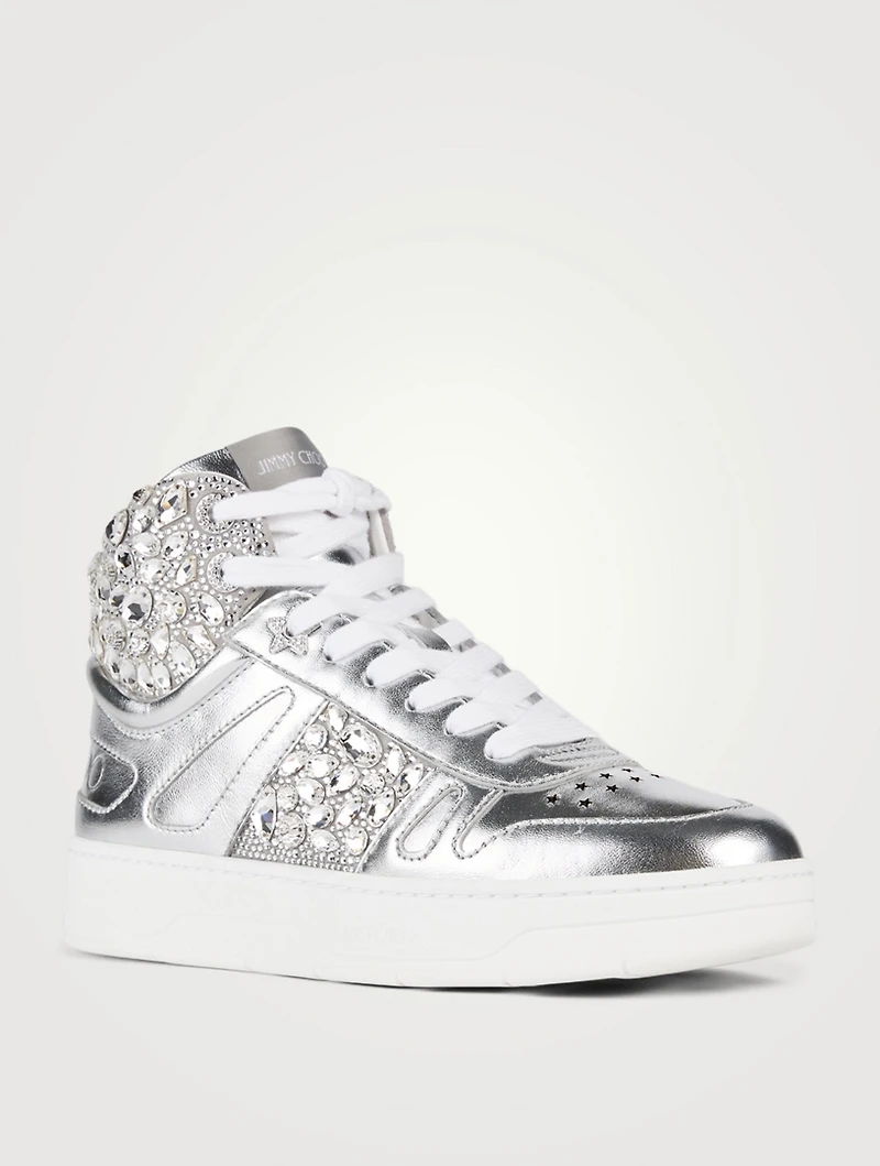 Hawaii Metallic Leather High-Top Sneakers With Crystals