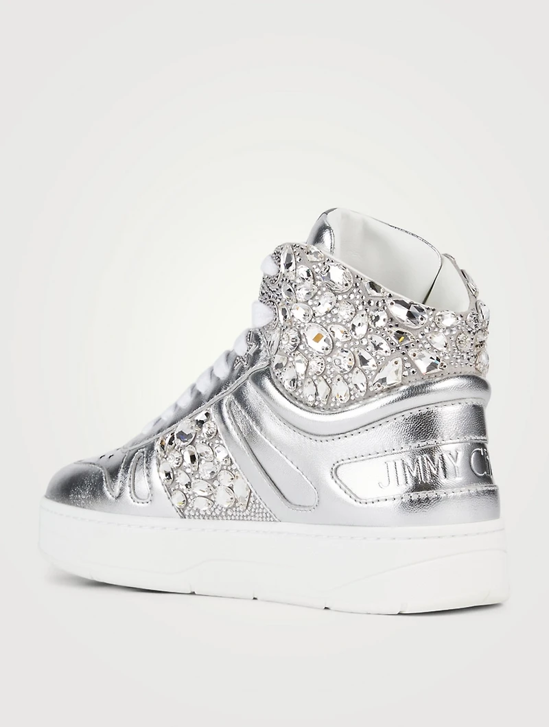 Hawaii Metallic Leather High-Top Sneakers With Crystals