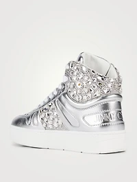Hawaii Metallic Leather High-Top Sneakers With Crystals