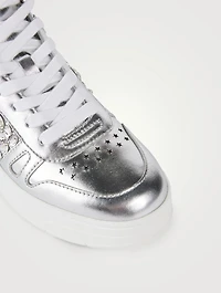 Hawaii Metallic Leather High-Top Sneakers With Crystals
