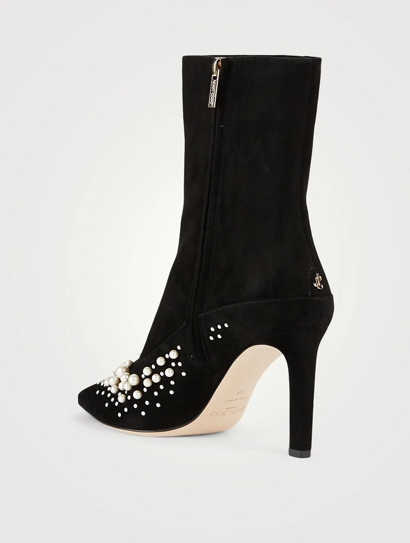 Mavie 85 Suede Ankle Boots With Pearls