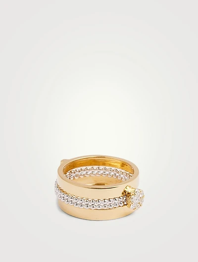 Diamond Flower Two-Tone 18K Gold Ring With Diamonds