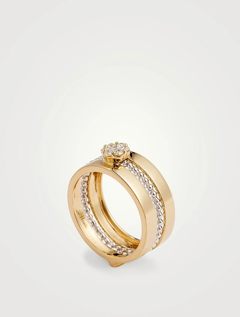 Diamond Flower Two-Tone 18K Gold Ring With Diamonds
