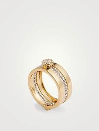 Diamond Flower Two-Tone 18K Gold Ring With Diamonds