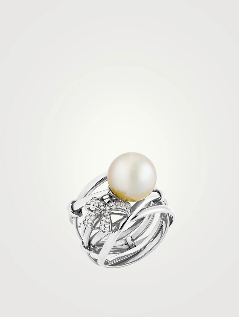 Romance 18K White Gold Ring With Pearl And Diamonds