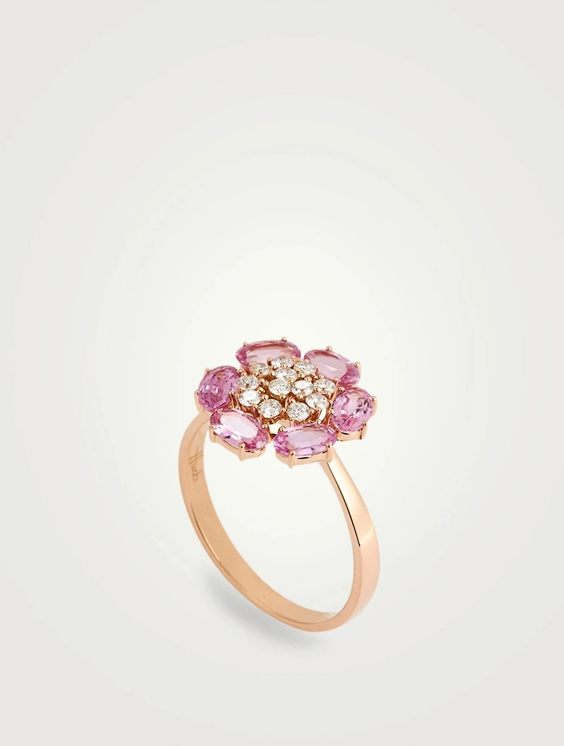 Bestow 18K Rose Gold Flower Ring With Pink Sapphire And Diamonds