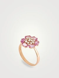 Bestow 18K Rose Gold Flower Ring With Pink Sapphire And Diamonds