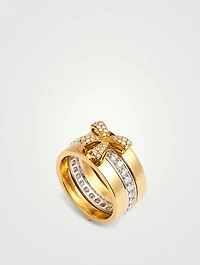 Romance Two-Tone 18K Gold Ribbon Ring With Diamonds