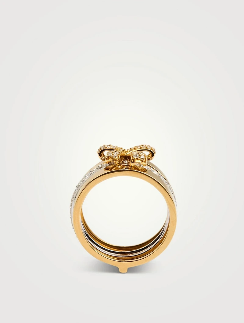Romance Two-Tone 18K Gold Ribbon Ring With Diamonds