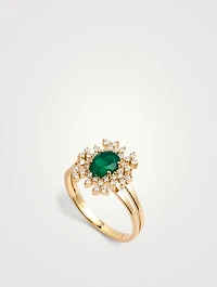 Bestow 18K Gold Flower Ring With Green Onex And Diamonds
