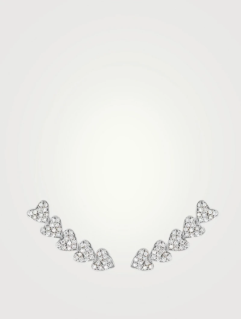 Hearts 18K White Gold Heart Drop Earrings With Diamonds