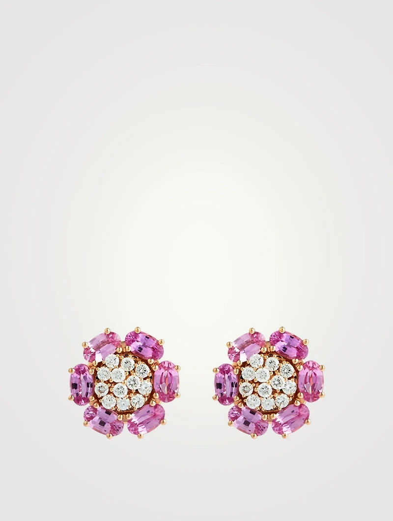 Bestow 18K Rose Gold Flower Earrings With Pink Sapphire And Diamonds