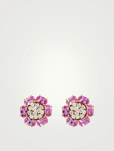 Bestow 18K Rose Gold Flower Earrings With Pink Sapphire And Diamonds