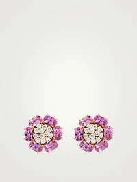 Bestow 18K Rose Gold Flower Earrings With Pink Sapphire And Diamonds