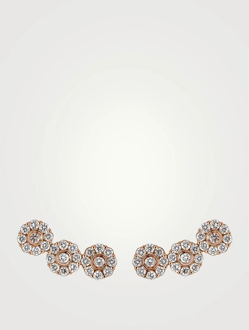 Diamond Flower 18K Rose Gold Climber Earrings With Diamonds