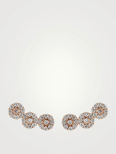 Diamond Flower 18K Rose Gold Climber Earrings With Diamonds