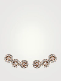 Diamond Flower 18K Rose Gold Climber Earrings With Diamonds