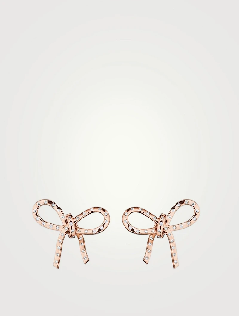 Romance 18K Rose Gold Ribbon Earrings With Diamonds