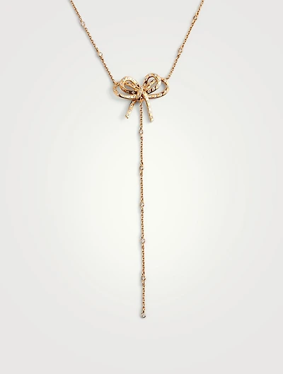 Romance 18K Rose Gold Ribbon Lariat Necklace With Diamonds