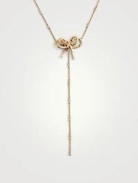 Romance 18K Rose Gold Ribbon Lariat Necklace With Diamonds
