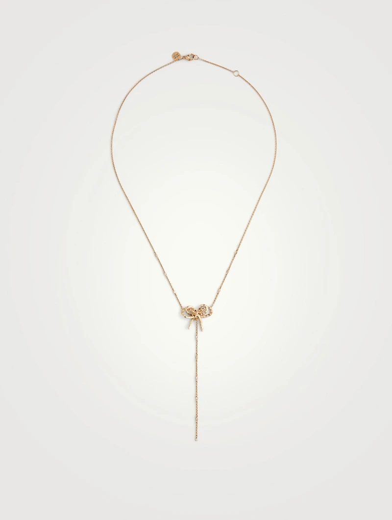 Romance 18K Rose Gold Ribbon Lariat Necklace With Diamonds