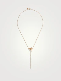 Romance 18K Rose Gold Ribbon Lariat Necklace With Diamonds