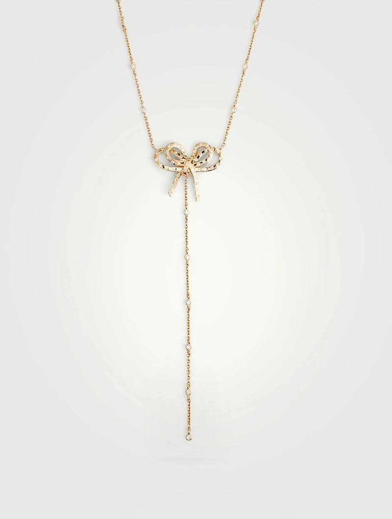 Romance 18K Gold Ribbon Lariat Necklace With Diamonds