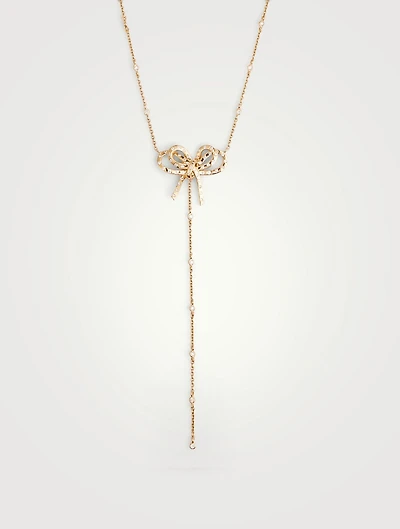Romance 18K Gold Ribbon Lariat Necklace With Diamonds