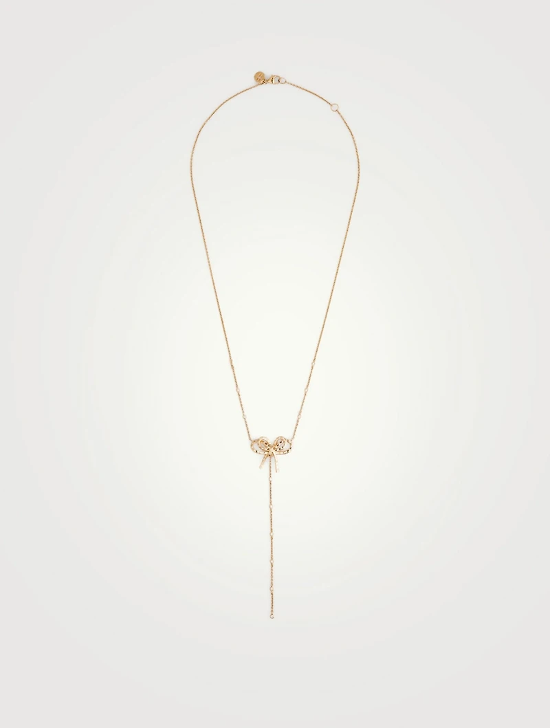 Romance 18K Gold Ribbon Lariat Necklace With Diamonds