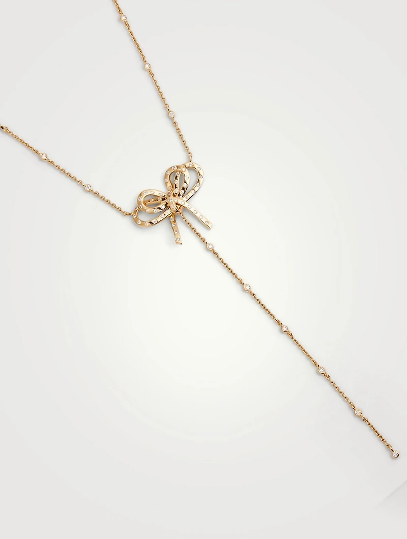 Romance 18K Gold Ribbon Lariat Necklace With Diamonds