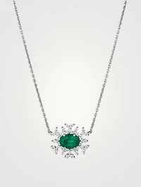 Bestow 18K White Gold Necklace With Green Onex And Diamonds