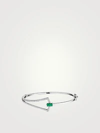 Spectrum 18K White Gold Bangle Bracelet With Diamonds And Emerald