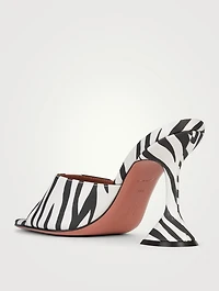 Lupita Satin Heeled Mule Sandals Zebra Print