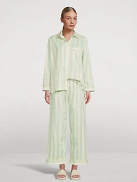Cotton Sateen Pajama Set Striped Print
