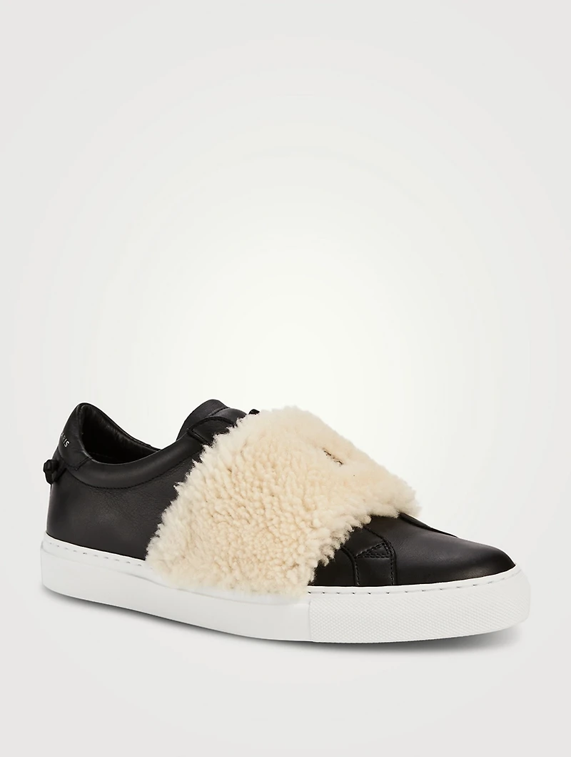 Urban Street Leather Slip-On Sneakers With Shearling Strap