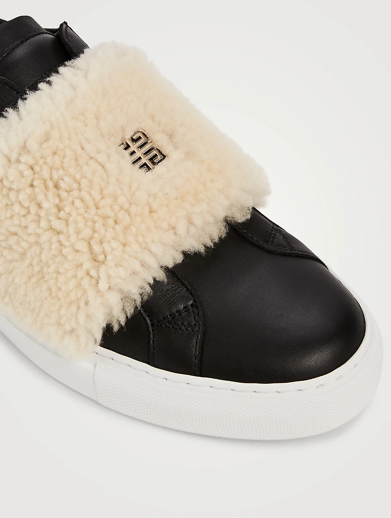 Urban Street Leather Slip-On Sneakers With Shearling Strap