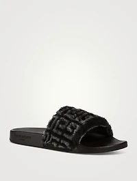 Shearling And Leather Pool Slide Sandals