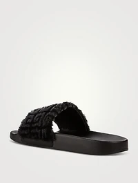 Shearling And Leather Pool Slide Sandals