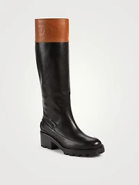 Logo-Debossed Leather Knee-High Boots
