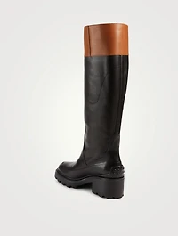 Logo-Debossed Leather Knee-High Boots