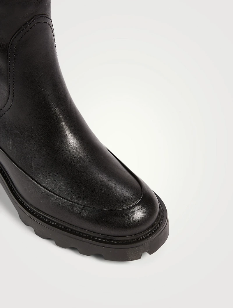 Logo-Debossed Leather Knee-High Boots