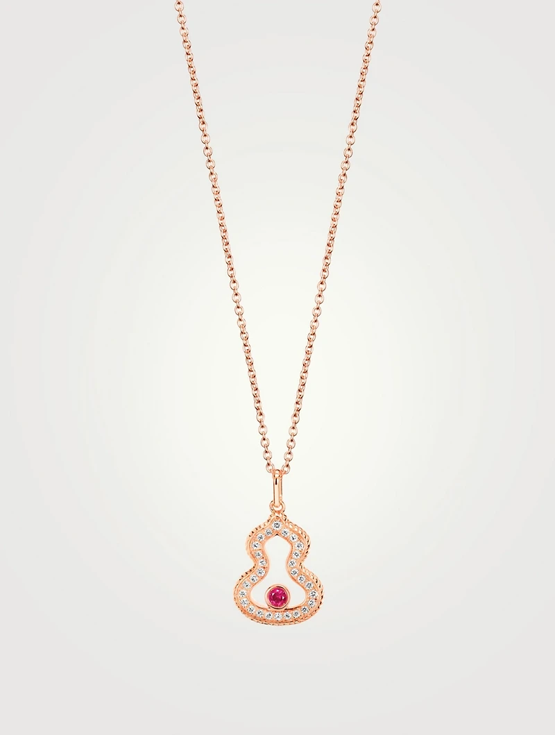 Wulu 18K Rose Gold Necklace With Diamonds And Ruby