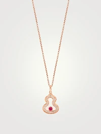 Wulu 18K Rose Gold Necklace With Diamonds And Ruby