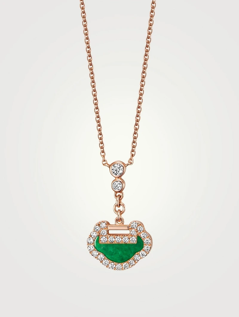Petite Yu Yi 18K Rose Gold Necklace With Diamonds And Jade