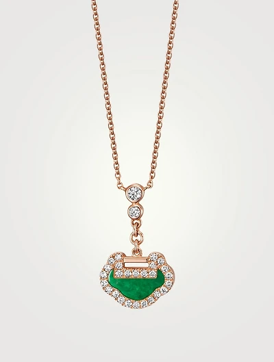 Petite Yu Yi 18K Rose Gold Necklace With Diamonds And Jade