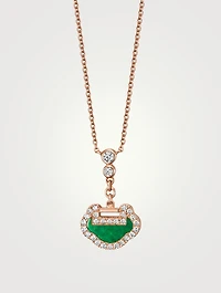 Petite Yu Yi 18K Rose Gold Necklace With Diamonds And Jade